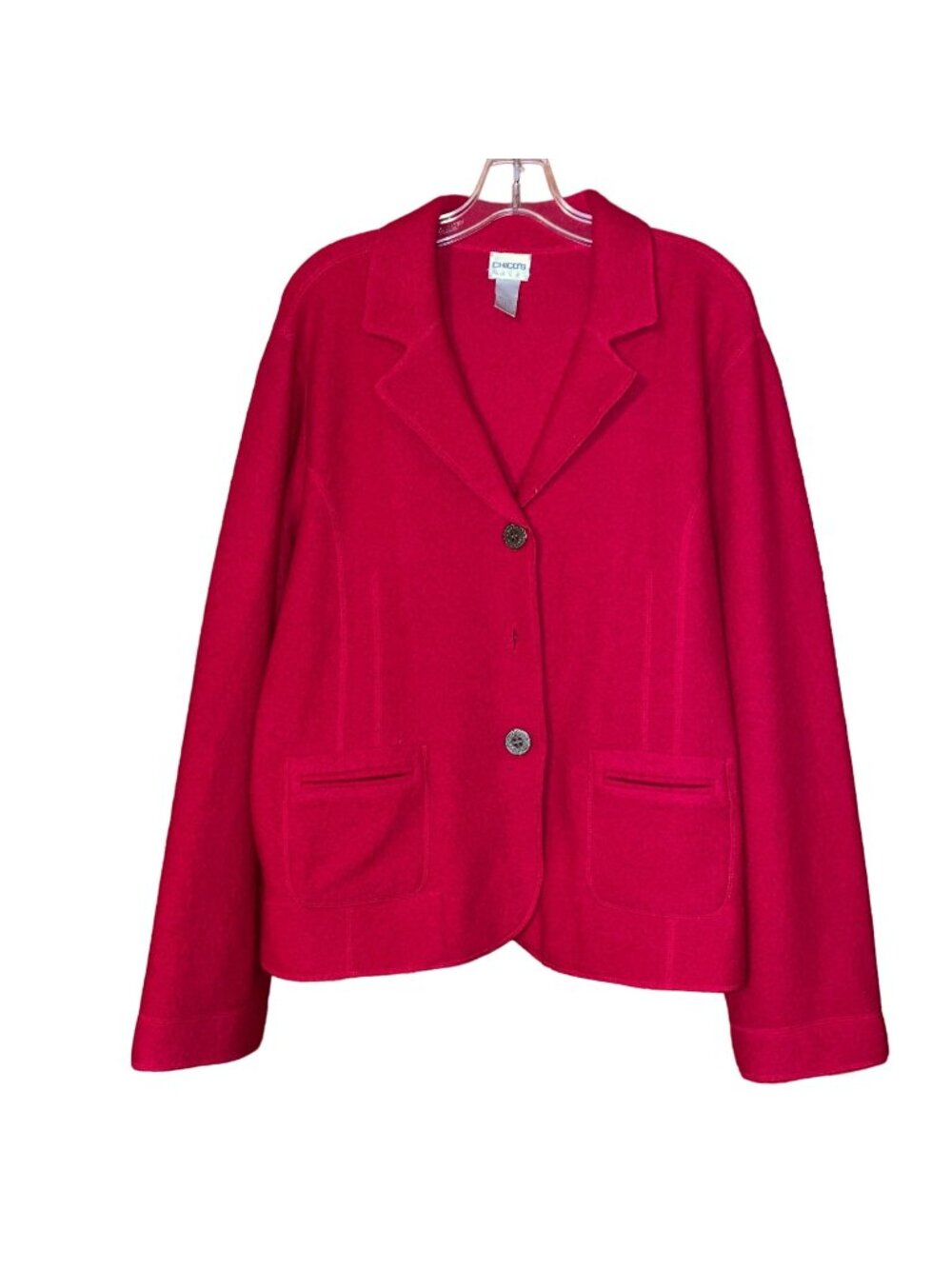 Chicos Red Wool Blend Blazer Jacket With Pockets & Button Closure Size 3/XL